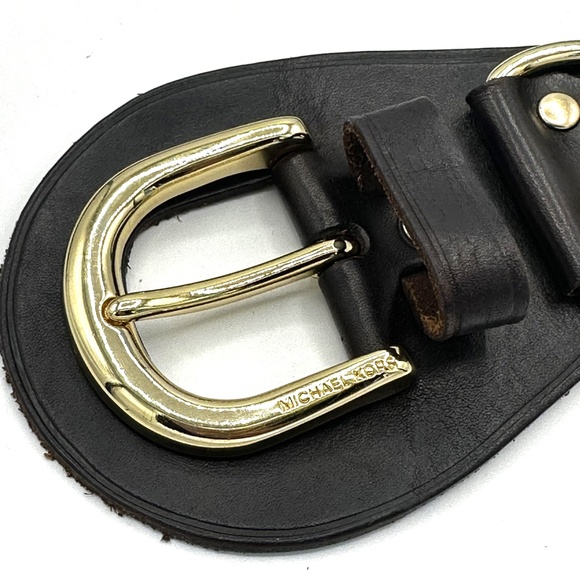 Michael Kors Brown Leather Belt Gold Buckle ~Womens Size Medium~ Equestrian Look - Picture 4 of 12
